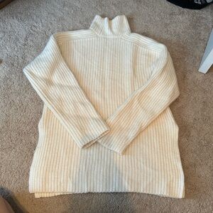 COS- Ivory Cashmere Chunky Ribbed Longsleeve Turtleneck Sweater